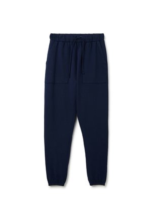 Marineblaue Sweatpants mit elastischem Bund, verstellbarem Kordelzug und zwei frontalen Taschen. Gekrempelte Säume mit weichem, glattem Material.