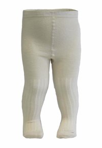 White knitted leggings with a ribbed texture. Features a fitted waistband and solid color, suitable for infants and toddlers.