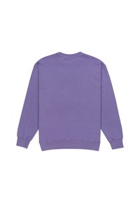 Felpa viola, in misto cotone, collo rotondo, maniche lunghe, polsini e orlo ribattuti, colore uniforme, texture liscia, senza grafiche o motivi.