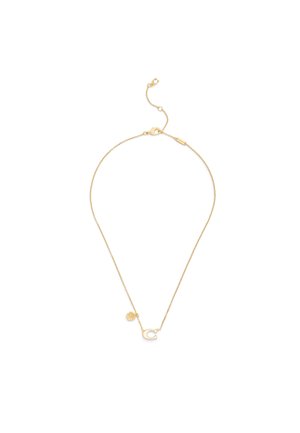 Collier délicat en chaîne d'or avec petit pendentif en forme de fleur et pendentif en forme de fer à cheval, doté d'un fermoir mousqueton et d'une rallonge de chaîne réglable.