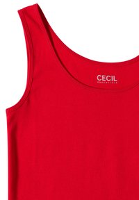 Canotta rossa realizzata in morbido e elasticizzato tessuto. Caratterizzata da un collo rotondo e spalline larghe. Logo "CECIL ESSENTIALS" sul colletto.