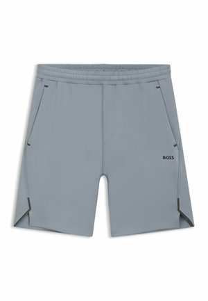 Světle šedé sportovní šortky vyrobené z hladkého materiálu. Mají elastický pas, boční kapsy a černé detaily na lemu. Přítomné logo značky.