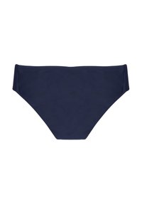 Shorts bikini blu navy con un taglio semplice e classico, realizzati in tessuto liscio, su sfondo bianco.