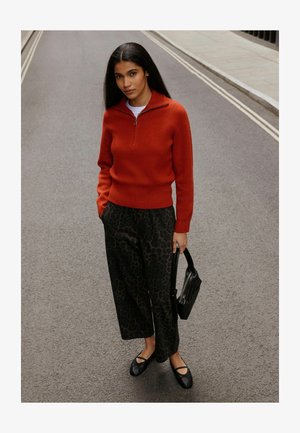 Next, PETITE FIT - BARREL LEG DENIM JERSEY TROUSERS - Wide Leg - leopard print