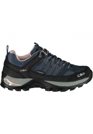 Dark blue and black waterproof hiking shoe with rugged sole, lace-up closure, and CMP branding on side and toe.