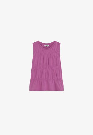 Ärmelloses T-Shirt in leuchtendem Pink mit gerafften, gefältelten Stoffbändern über der Vorderseite und Rundhalsausschnitt.