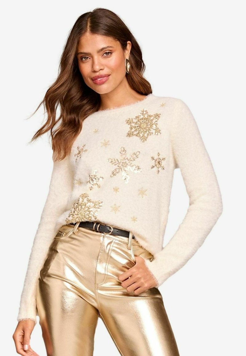 Lipsy CHRISTMAS SLOGAN  - REGULAR FIT - Džemperis - ivory white snowflake