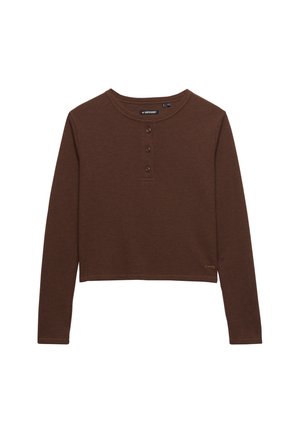 Superdry & Co, SUPERDRY ATHLETIC ESSENTIAL WAFFLE BUTTON LONG SLEEVE TOP - Camiseta de manga larga - chestnut brown marl