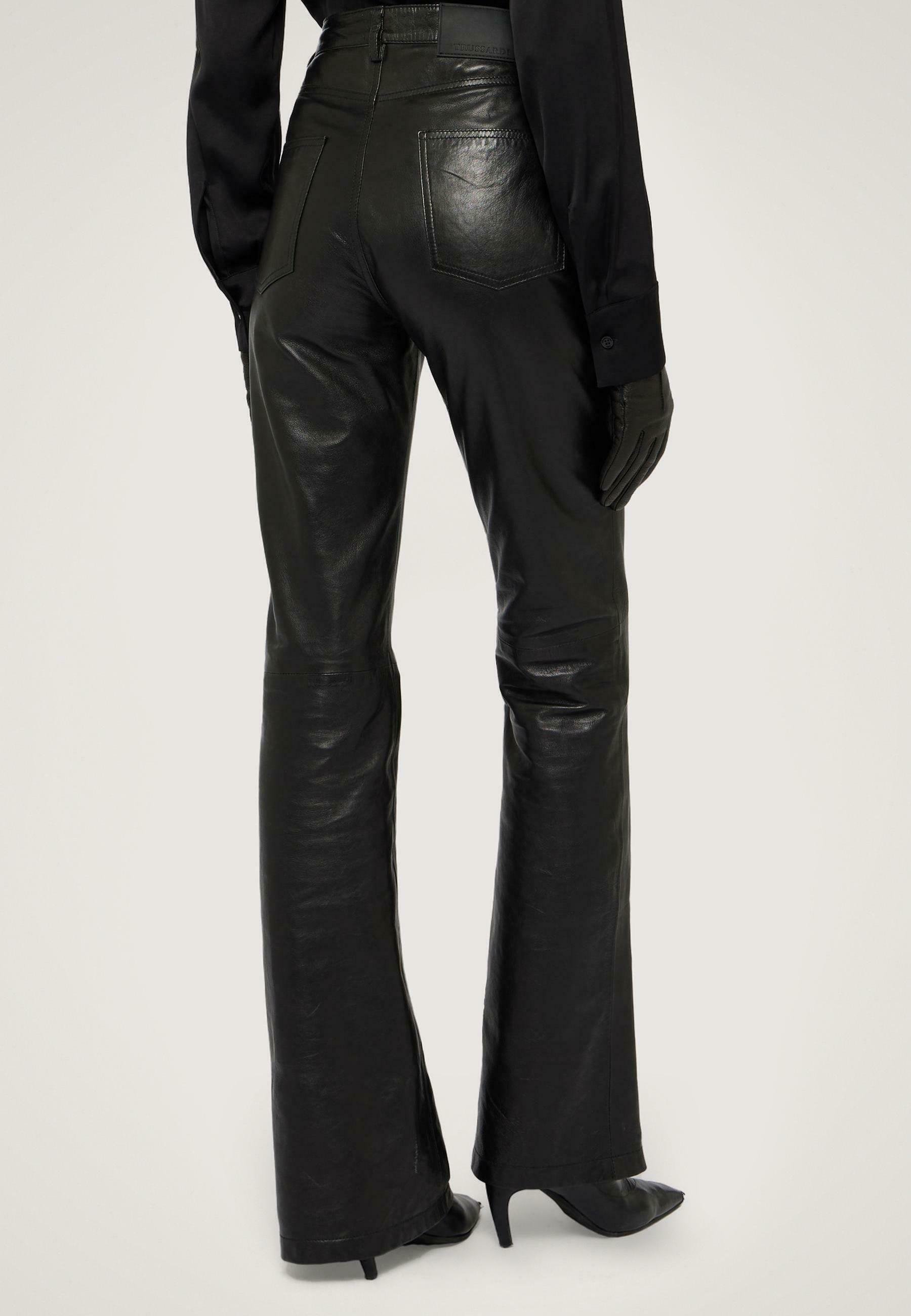 Trussardi 5 TASCHE FLARE - Leather trousers - black milano/black