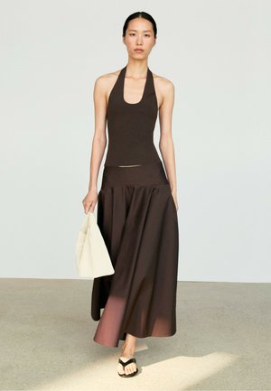 Massimo Dutti, FLOUNCE MIDI SKIRT WITH YOKE DETAIL - Gonna lunga - dark brown