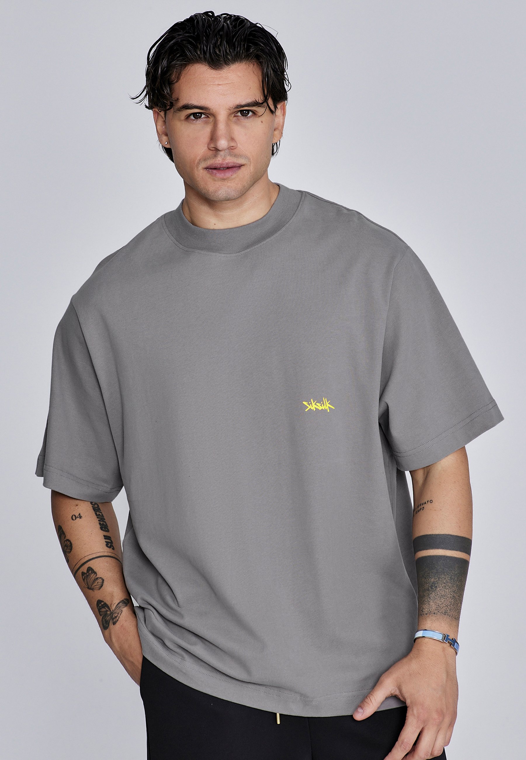 SIKSILK Print T-shirt - grey neon yellow/grey - Zalando.ie