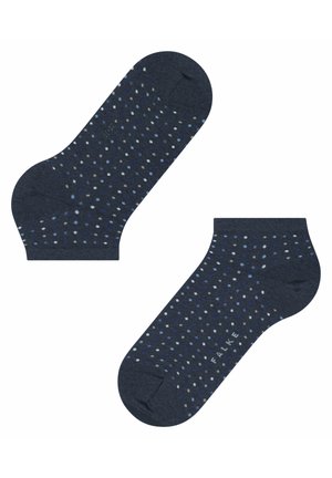 Calzini alla caviglia blu navy con pois multicolori. Realizzati in una miscela di cotone, presentano un polsino a costine e punte rinforzate per una maggiore durabilità.