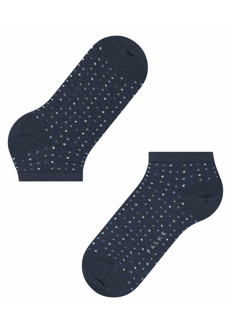 Navyblaue Knöchelsocken mit mehrfarbigen Punkten. Aus einer Baumwollmischung gefertigt, mit einem gerippten Bündchen und verstärkten Zehen für Langlebigkeit.