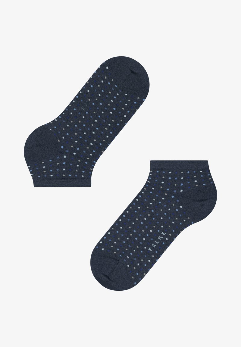 Navyblaue Knöchelsocken mit mehrfarbigen Punkten. Aus einer Baumwollmischung gefertigt, mit einem gerippten Bündchen und verstärkten Zehen für Langlebigkeit.
