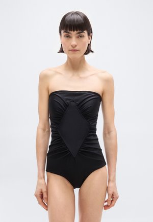 SOLID FRILLED STRAPLESS SWIMSUIT - Badedragt - black
