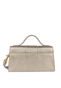 Borsa a tracolla metallic oro con un motivo testurizzato, forma rettangolare, manico superiore e tracolla staccabile. Presenta dettagli in metallo dorato.