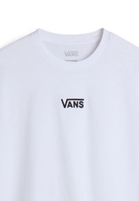 Biała koszulka z bawełny, z okrągłym dekoltem. Wyhaftowane czarne logo "VANS" umieszczone centralnie na piersi.