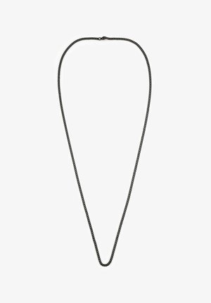 Fekete fém lánc nyaklánc, sima, kerek szemekből álló kialakítással, egyenletes vastagsággal és finom csillogással, alkalmi viseletre alkalmas.