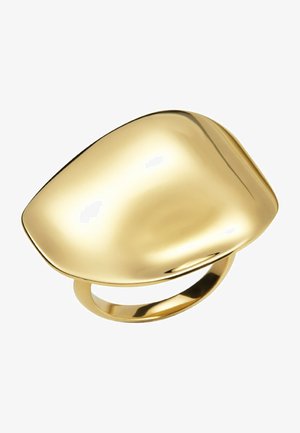 Bague en or avec une surface lisse et arrondie, présentant une large bande et une forme organique qui s'affine vers la base.