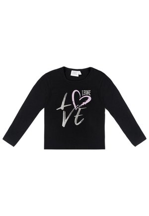 Haut noir à manches longues et à col rond, orné d’un motif « Love » argenté et rose avec un cœur et le logo Leone.