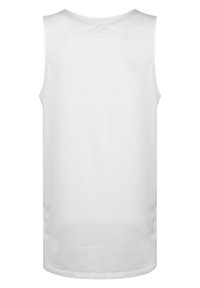 Weißes ärmelloses Sporttanktop aus atmungsaktivem Mesh-Stoff, mit Rundhalsausschnitt und einer glatten, leichten Textur.