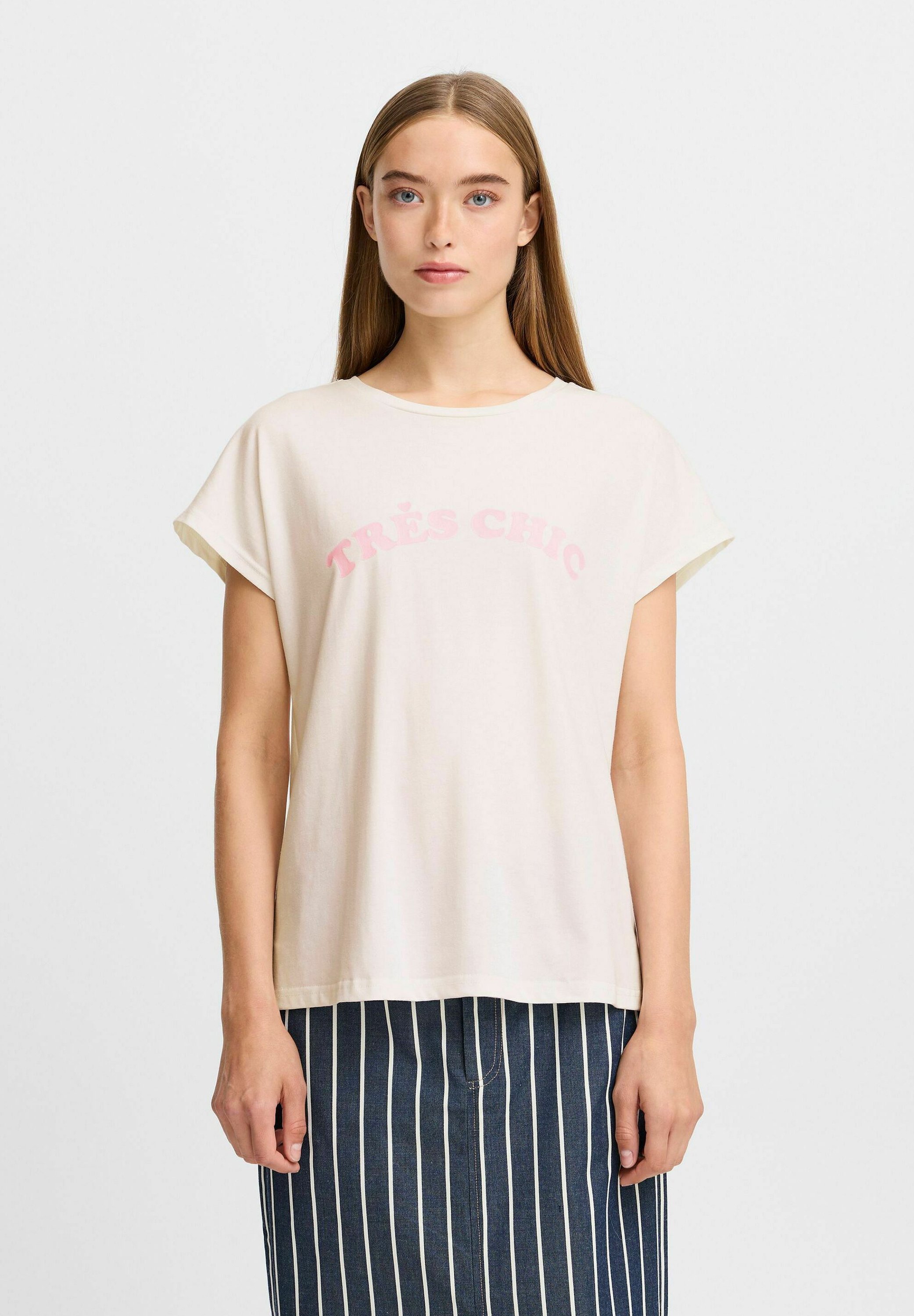 ICHI IXJANET - T-shirt print - cloud dancer w lemon/wit