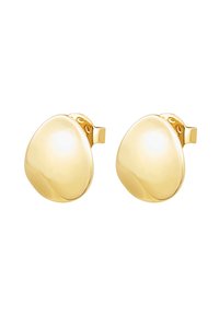 Náušnice ve zlatém odstínu ve tvaru hladkého, zaobleného oblázku s lesklým povrchem, vybavené bezpečným zapínáním na čep.