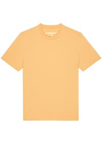 T-shirt met korte mouwen van lichtgele stof. Heeft een ronde halslijn en een losse pasvorm. Gemaakt van een zachte katoenmix.