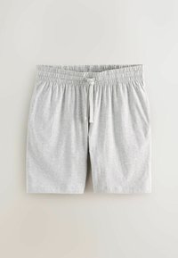 Sivé bavlnené šortky s elastickým pásom, sťahovacou šnúrkou a bočnými vreckami. Hladká textúra a dĺžka po kolená.
