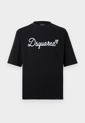 T-shirt nera a maniche corte in cotone, con logo "Dsquared²" bianco ricamato sul petto. Design classico con scollo tondo.