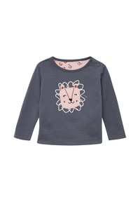 Langarmhemd aus Baumwolle in Dunkelgrau mit einem Löwenkopf-Design und bestickten Akzenten, runder Ausschnitt und Druckknöpfen an der Schulter.