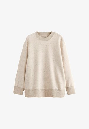 Felpa color beige chiaro dal look testurizzato. Presenta un collo rotondo a coste, maniche lunghe e un orlo leggermente accorciato con una vestibilità morbida.