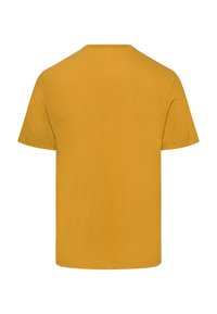 Gul bomull t-shirt med rund halsringning och korta ärmar, med en enfärgad design utan mönster eller detaljer. Endast bakvy.