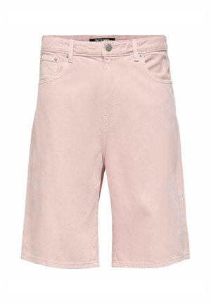 Lyserosa cowboy-shorts til knæet med fem lommer, bæltestropper og lukning foran med knap og lynlås.