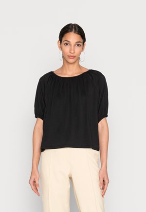 BLOUSE DEEP BOAT NECK RUFFELS AT NECKLINE PUFFER SLEEV - Blouse - black