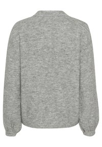 Maglione grigio a collo alto con vestibilità comoda, maniche lunghe, polsini a costine e un tessuto a maglia morbido e testurizzato. Design semplice e privo di decorazioni.