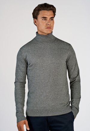 Grijze coltrui met een aansluitend ontwerp en geribde manchetten. Gemaakt van een gestructureerd materiaal, met lange mouwen en een hoge hals.