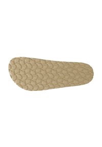 Beige schoenbinnenzool met een gestructureerd cirkelpatroon, ontworpen voor comfort en ondersteuning.