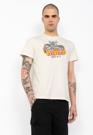 Schott BIKER - Print T-shirt - blanc cassé