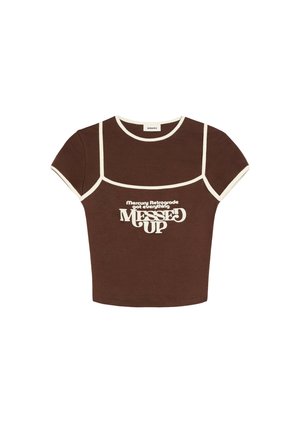 Bershka, DOUBLE SHORT SLEEVE WITH CONTRAST PRINT - T-SHIRT - T-shirt imprimé - brown
