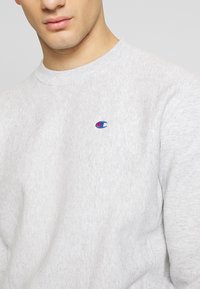 Hellgrau es Hoodie aus weichem Stoff mit Rundhalsausschnitt. Verfügt über ein kleines, blau-rotes gesticktes Logo auf der linken Brust.