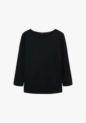 Zwarte lange mouwen top met een brede, ronde halslijn. Gladde textuur, ontspannen pasvorm en geen zichtbare patronen of hardware-details.