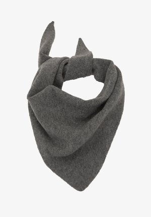 Siva volnena ruta s triagonalno obliko in ostrimi konci. Mehka tekstura z gladkim zaključkom, z vrezano zasnovo za varno nošenje.