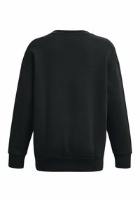 Sudadera negra con cuello redondo, hombros caídos y puños de canalé. Textura suave, sin cierres ni estampados visibles en la parte posterior.