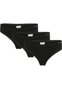 Schwarze Baumwollmischungslangewäsche im Dreierpack mit einem tiefen Bund, elastischem Bund und glatter Textur. Keine sichtbaren Muster oder Akzente.
