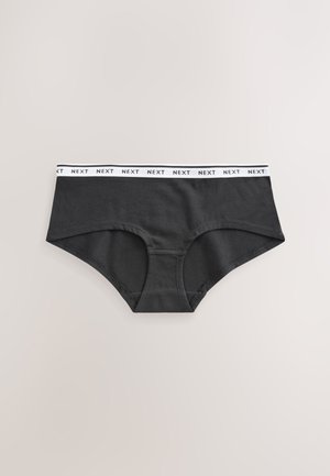 Chiloti negri din bumbac, cu o bandă elastică albă la talie, inscripționată cu „NEXT”. Textură netedă, cu un design cu acoperire completă și fără modele sau accente vizibile.