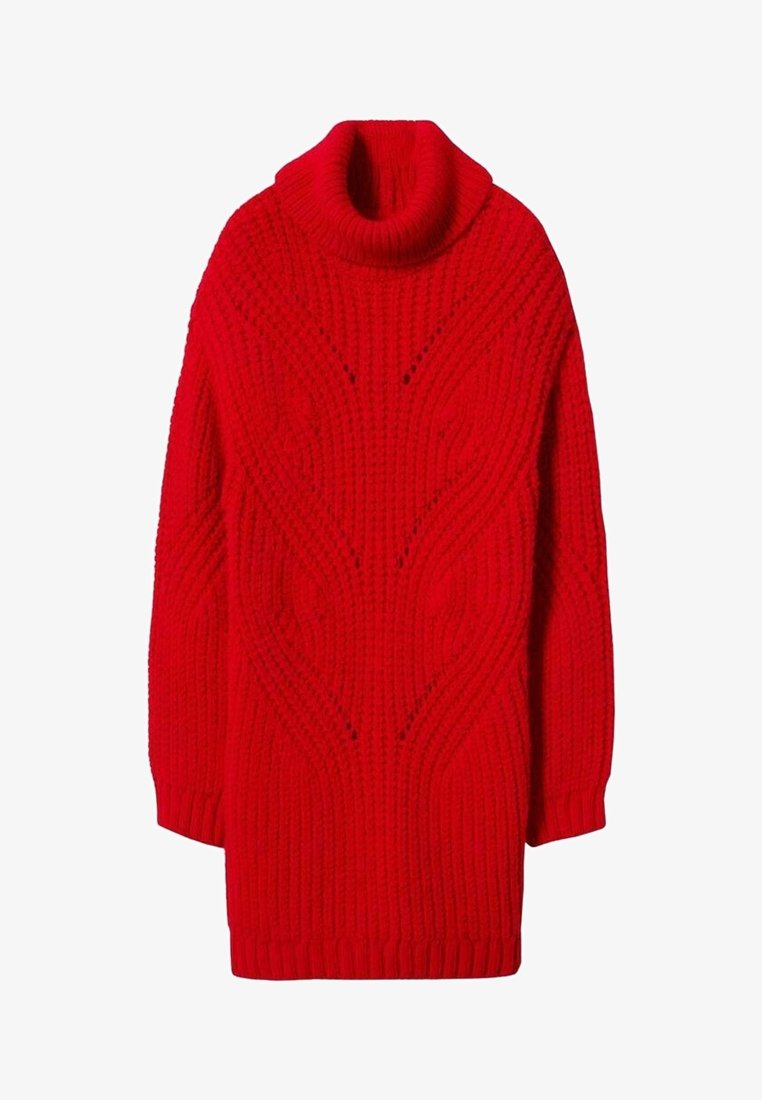 mango red knit dress Fine-knit dress with draped bodice