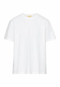 Witte katoenen T-shirt met een standaard ronde halslijn, korte mouwen en een relaxte pasvorm. Eenvoudig ontwerp, geen patronen of accenten.