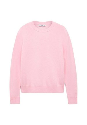 Jasnoróżowy sweter wykonany z miękkiego materiału; posiada okrągły dekolt, długie rękawy i prążkowany dół. Prosty, minimalistyczny design.
