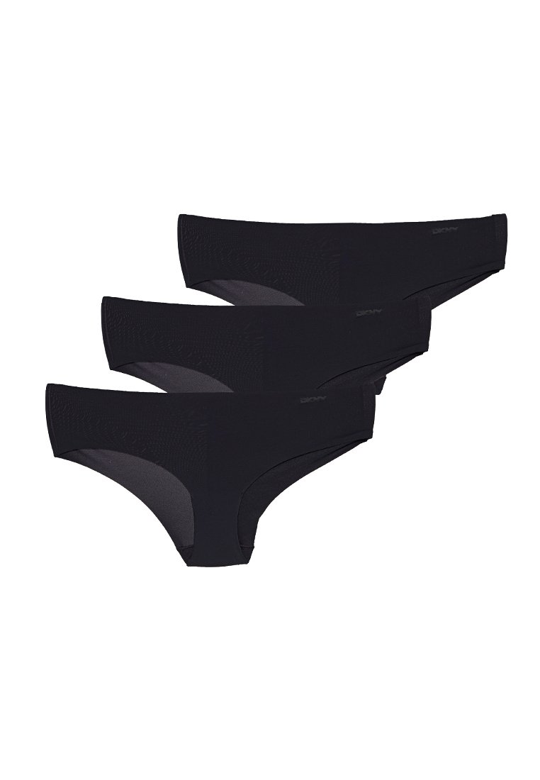 Schwarze Baumwollmischung-Hipsterunterwäsche im Dreierpack, mit glatter Textur und nahtlosem Design, elastischen Taillenbändern und minimaler Markenkennzeichnung.